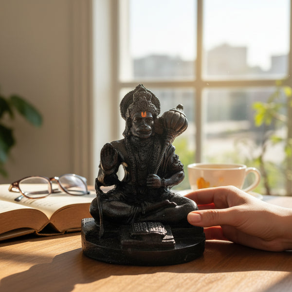 Black Stone Hanuman Idol – Handcrafted Spiritual Decor