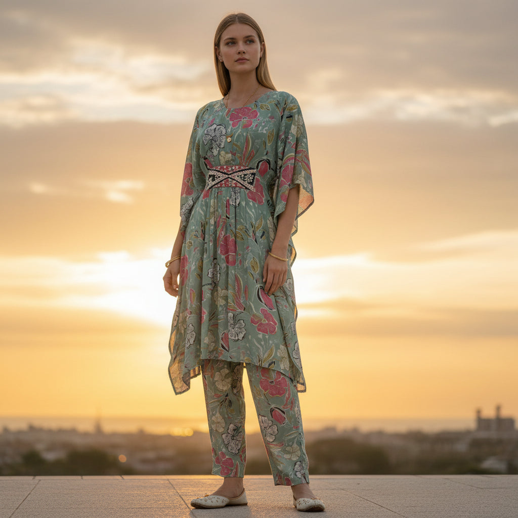 Floral Print Kaftan-Style Set
