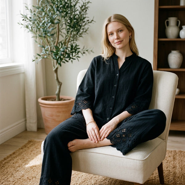 Classic Black Cotton Linen Co-Ord Set for Women