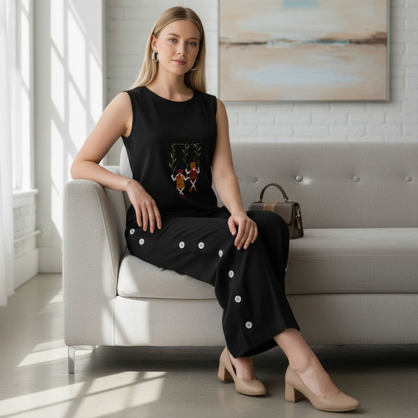 Classic Black Embroidered Sleeveless Co-Ord Set