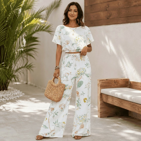 Ivory Botanical Print Two-Piece Co-Ord Set