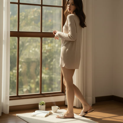 Floral Slide-Open-toe slide with wide-strap floral and leaf embroidery.