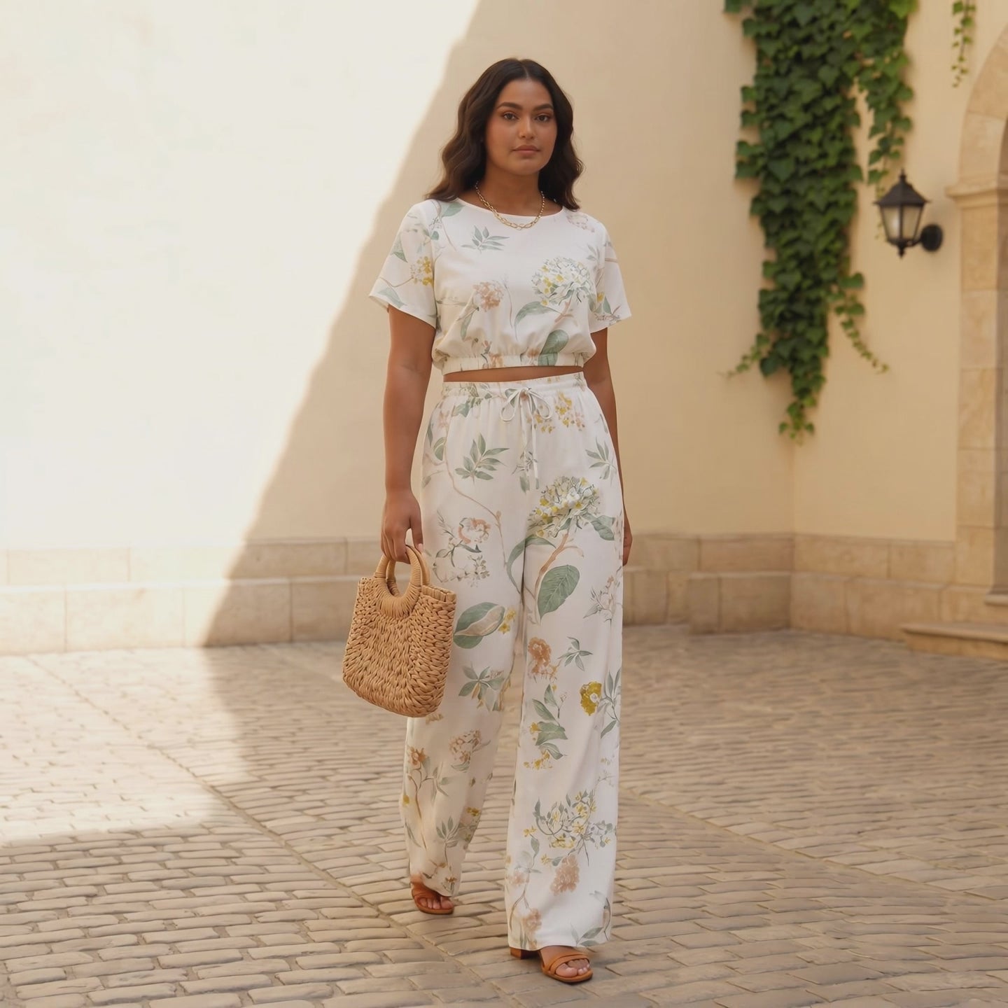 Ivory Botanical Print Two-Piece Co-Ord Set