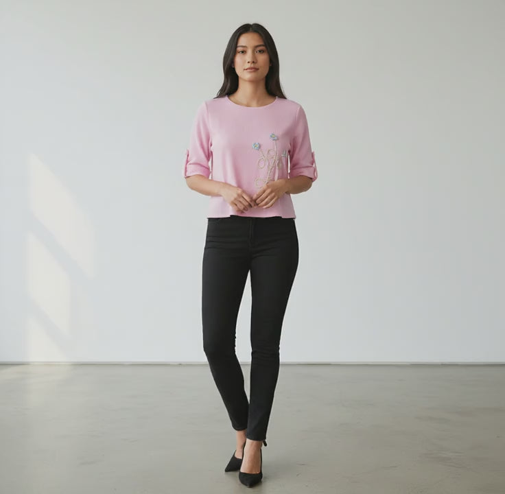 Cotton Dubble Gauze Embroidered Top