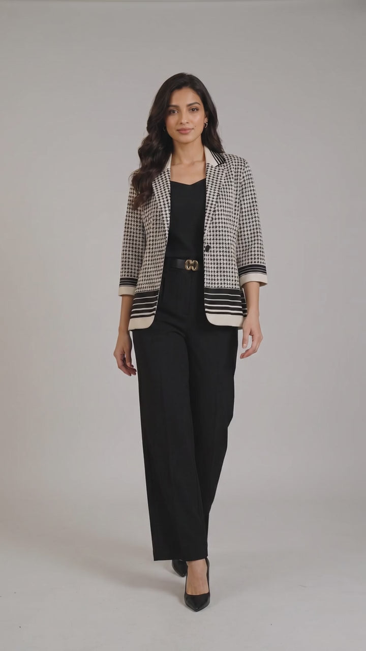 Black & White Houndstooth Printed Blazer Co-Ord Set for Women