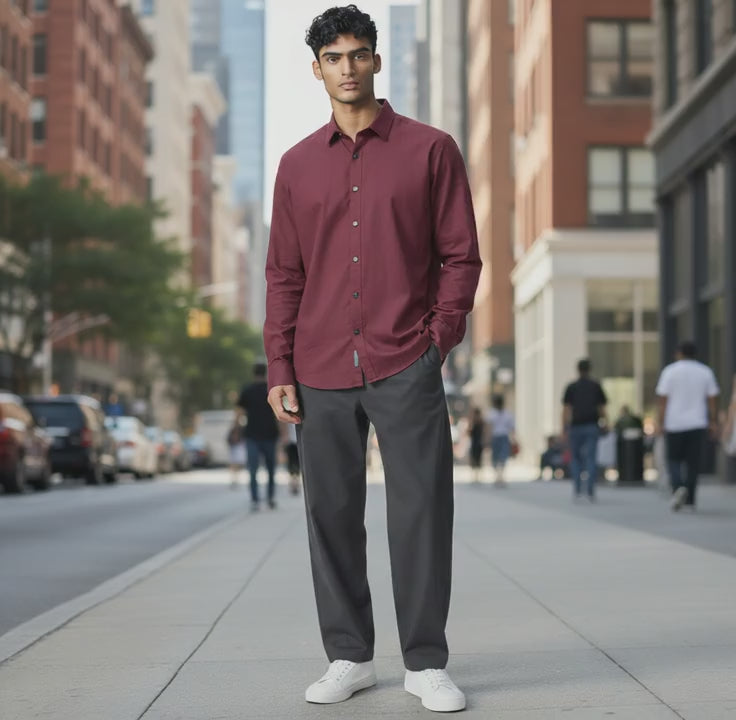 Polyester Cotton Button-Up Shirt