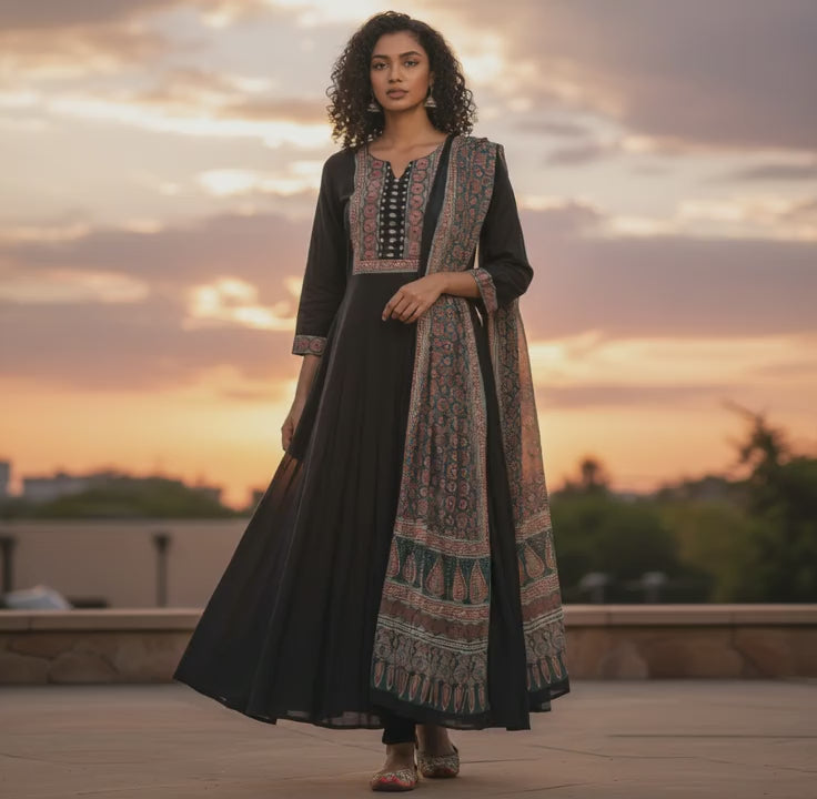 Silk Blend Semi Anarkhali Kurta Set