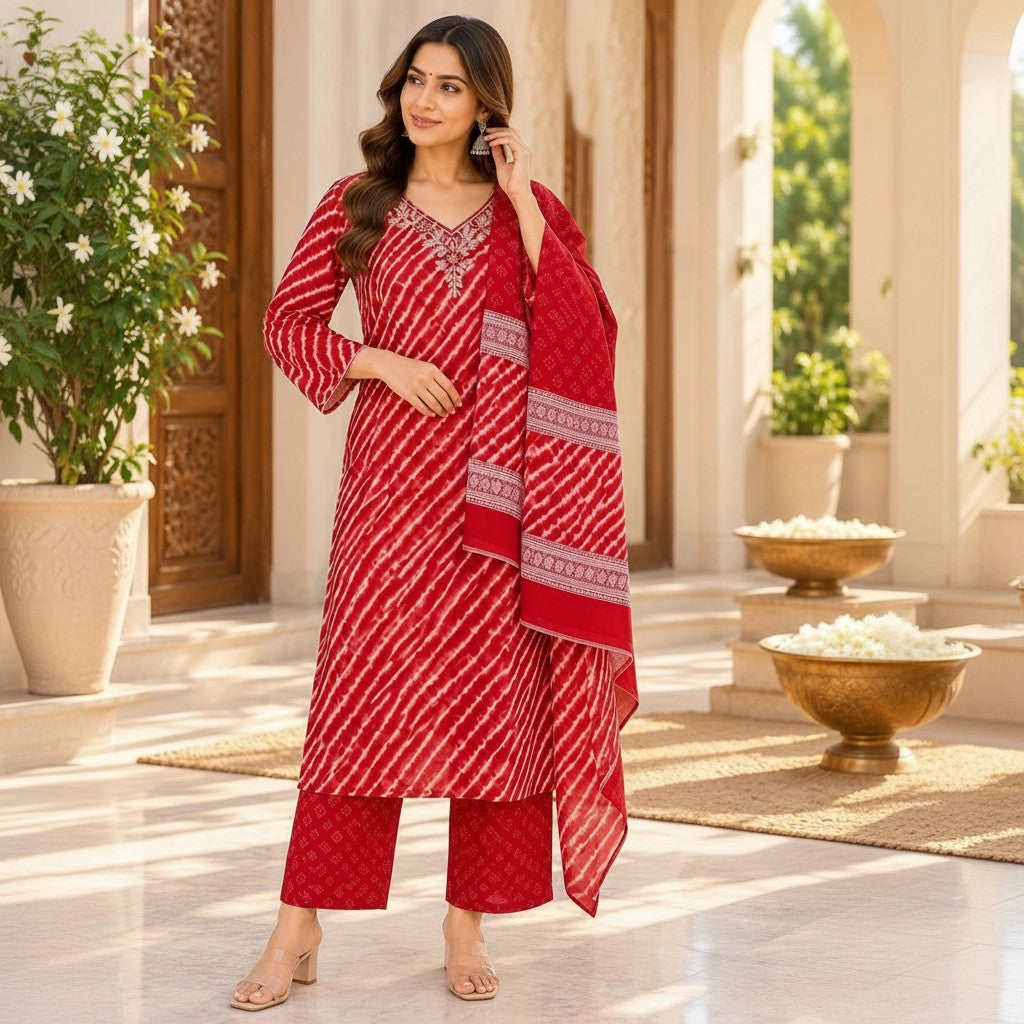 Crimson Bloom Printed Kurti Set