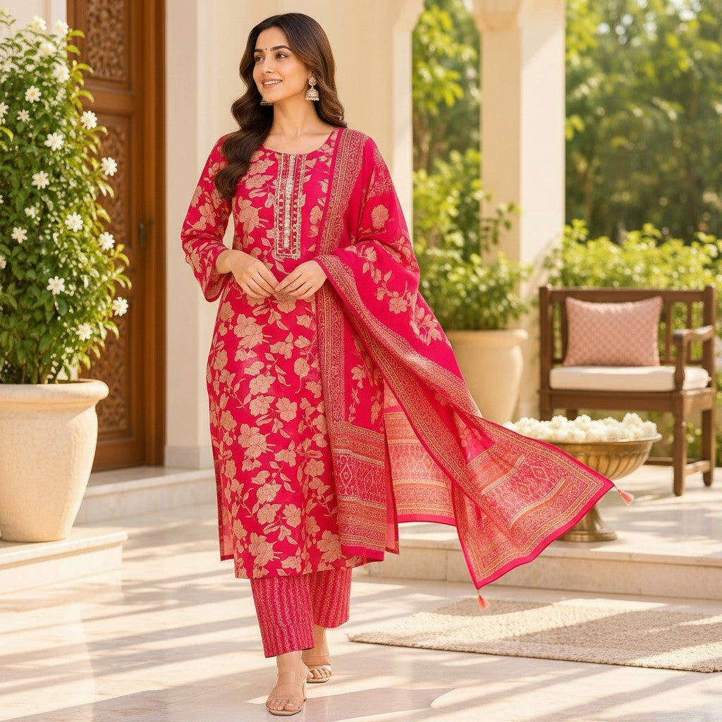 Ruby Bloom Floral Printed Kurti Set