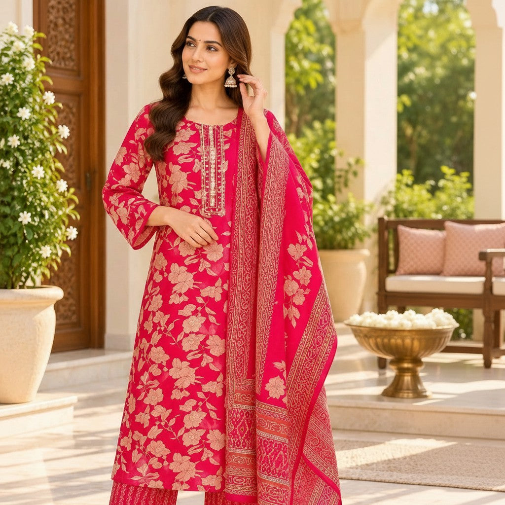 Ruby Bloom Floral Printed Kurti Set