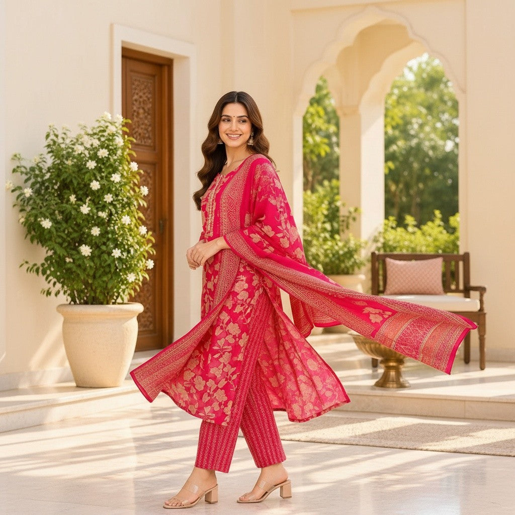 Ruby Bloom Floral Printed Kurti Set