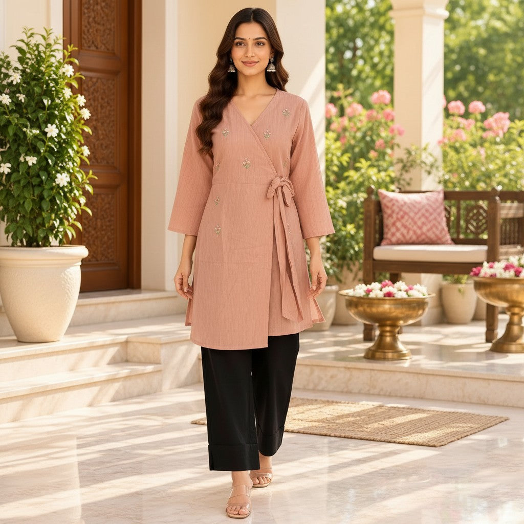 Dusty Rose Wrap-Style Kurti set