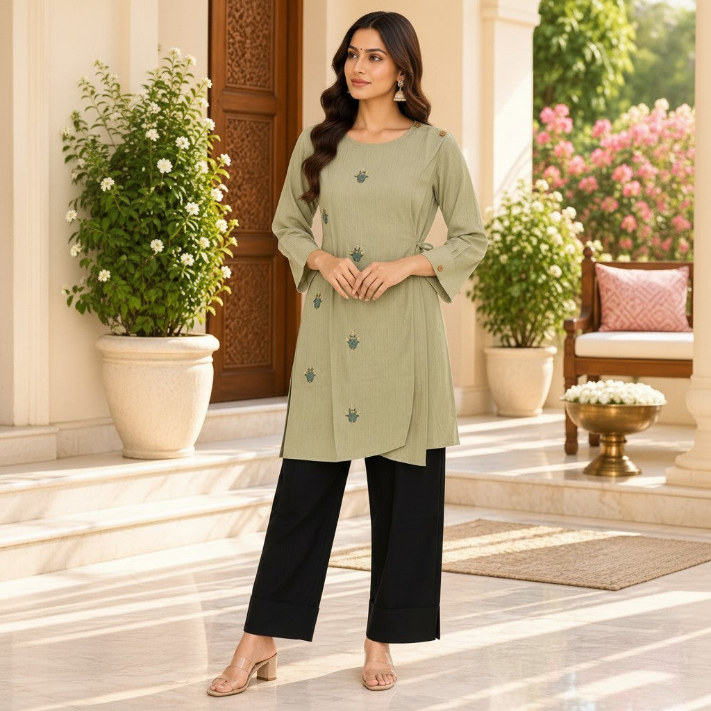 Sage Green Embroidered Kurti set