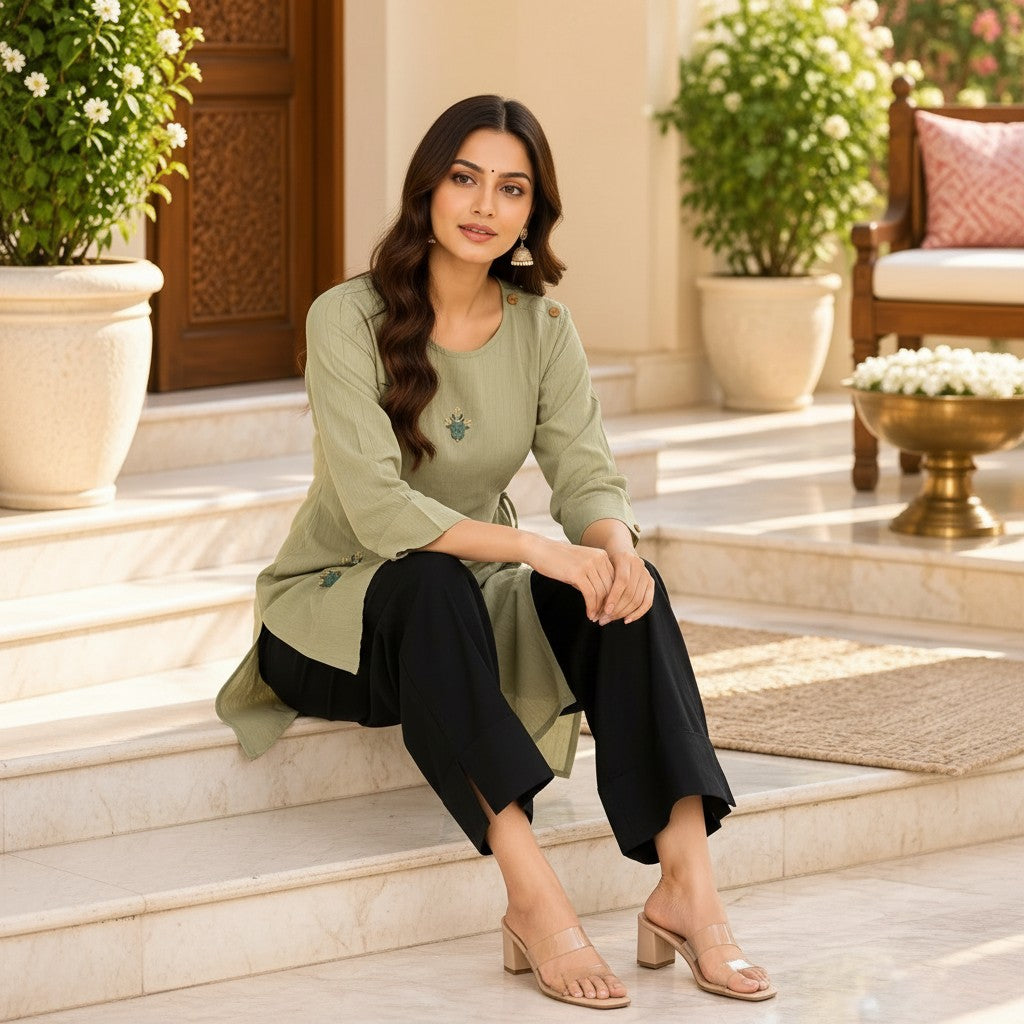 Sage Green Embroidered Kurti set