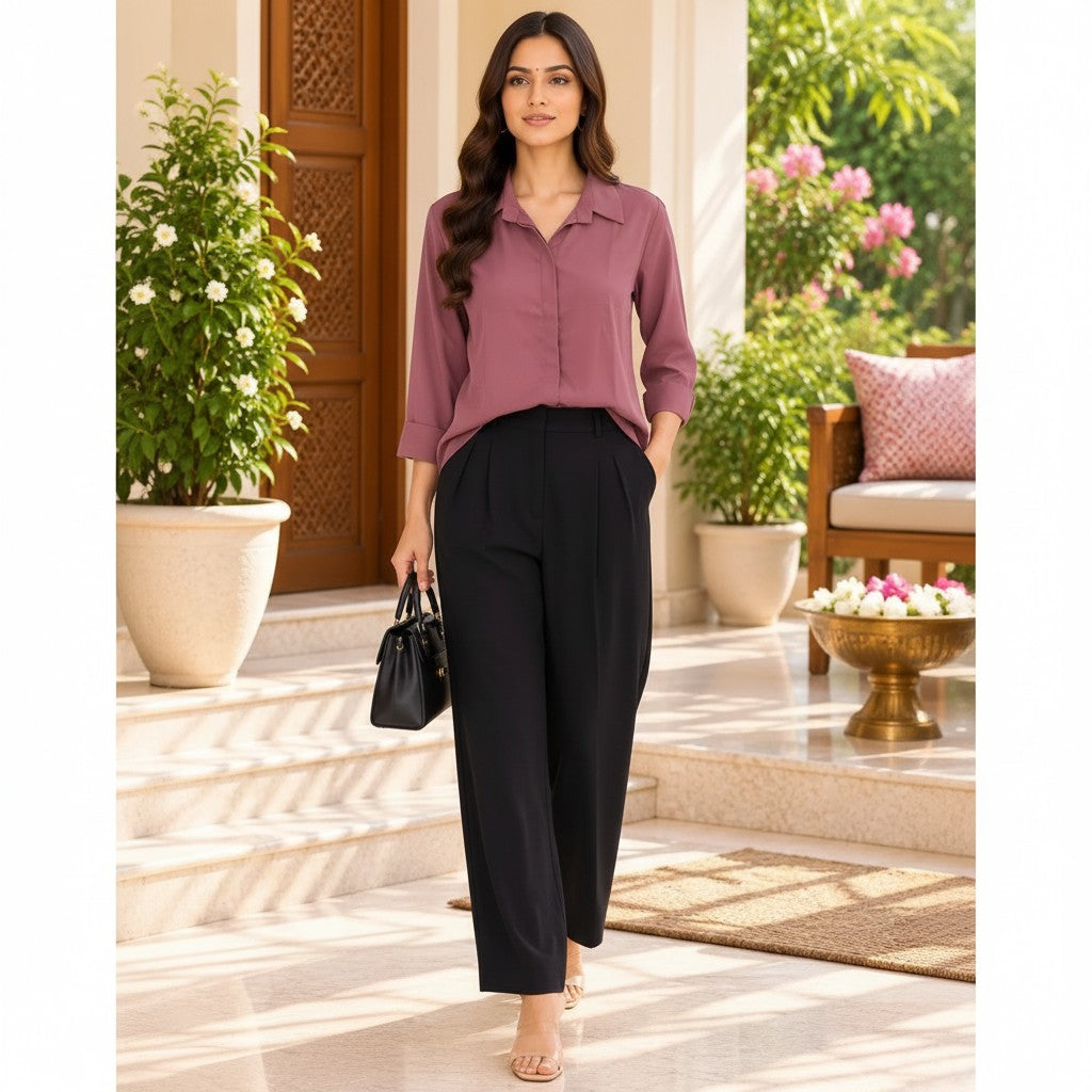 Dusty Mauve Collared Button-Up Top