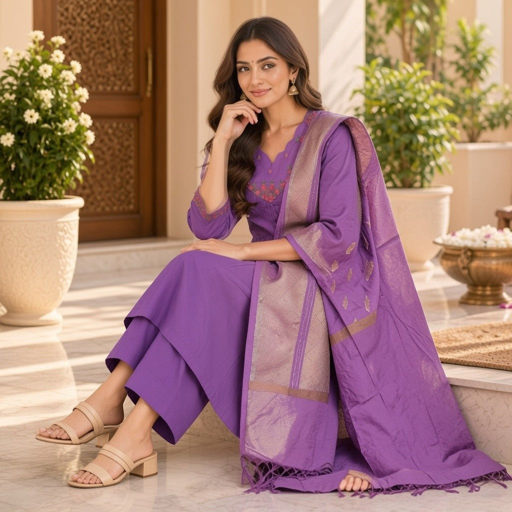 Elegant Purple Embroidered Kurta Set