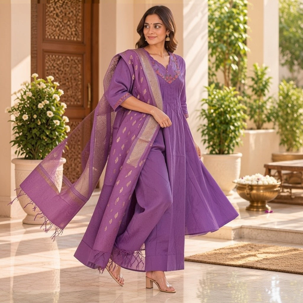 Elegant Purple Embroidered Kurta Set