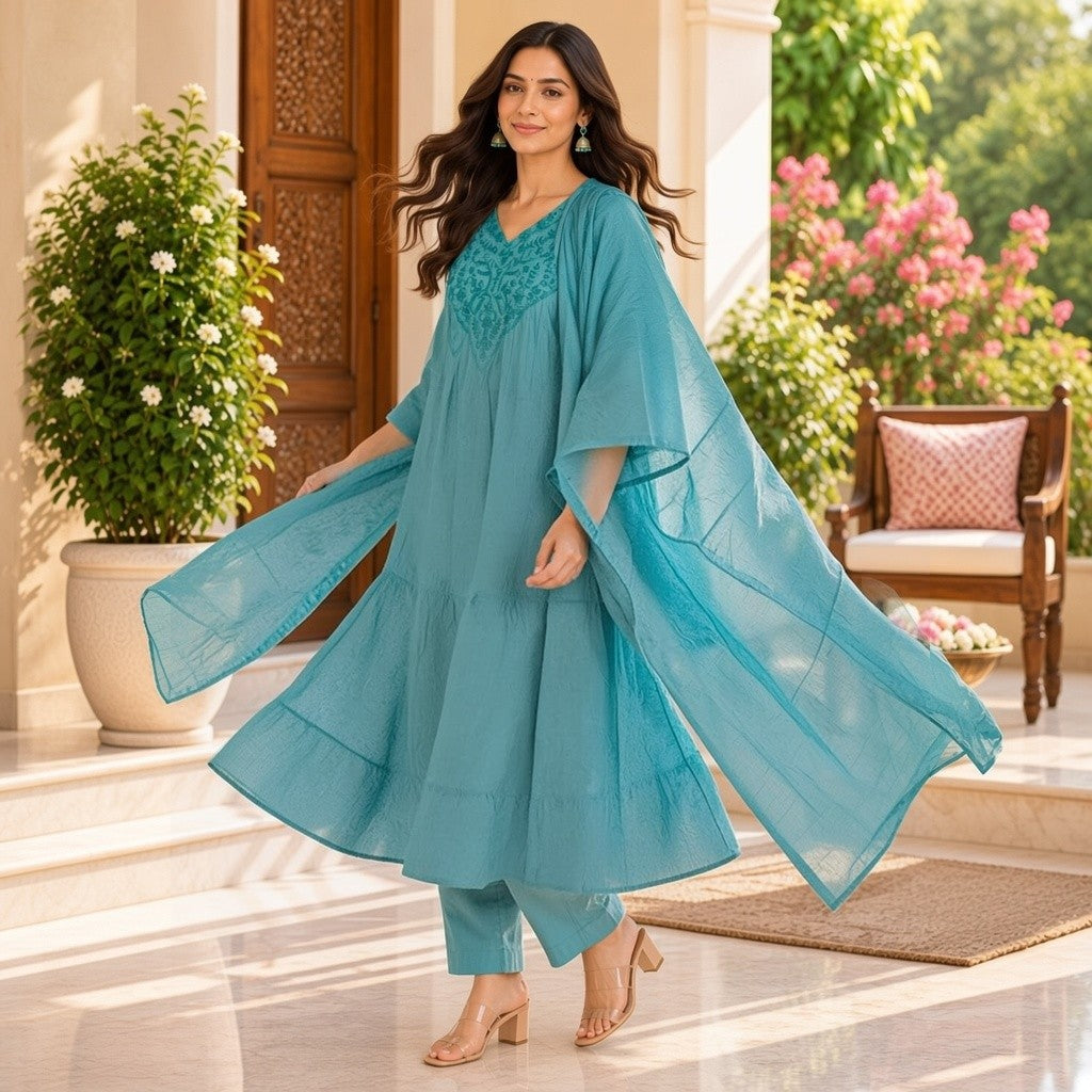 Teal Green Embroidered Anarkali Suit