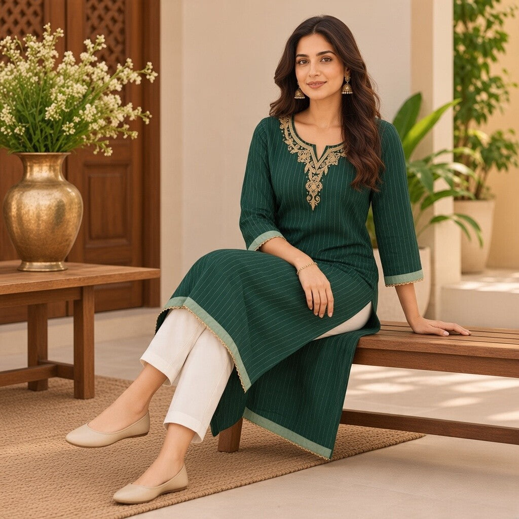 Emerald Green Embroidered Kurta set