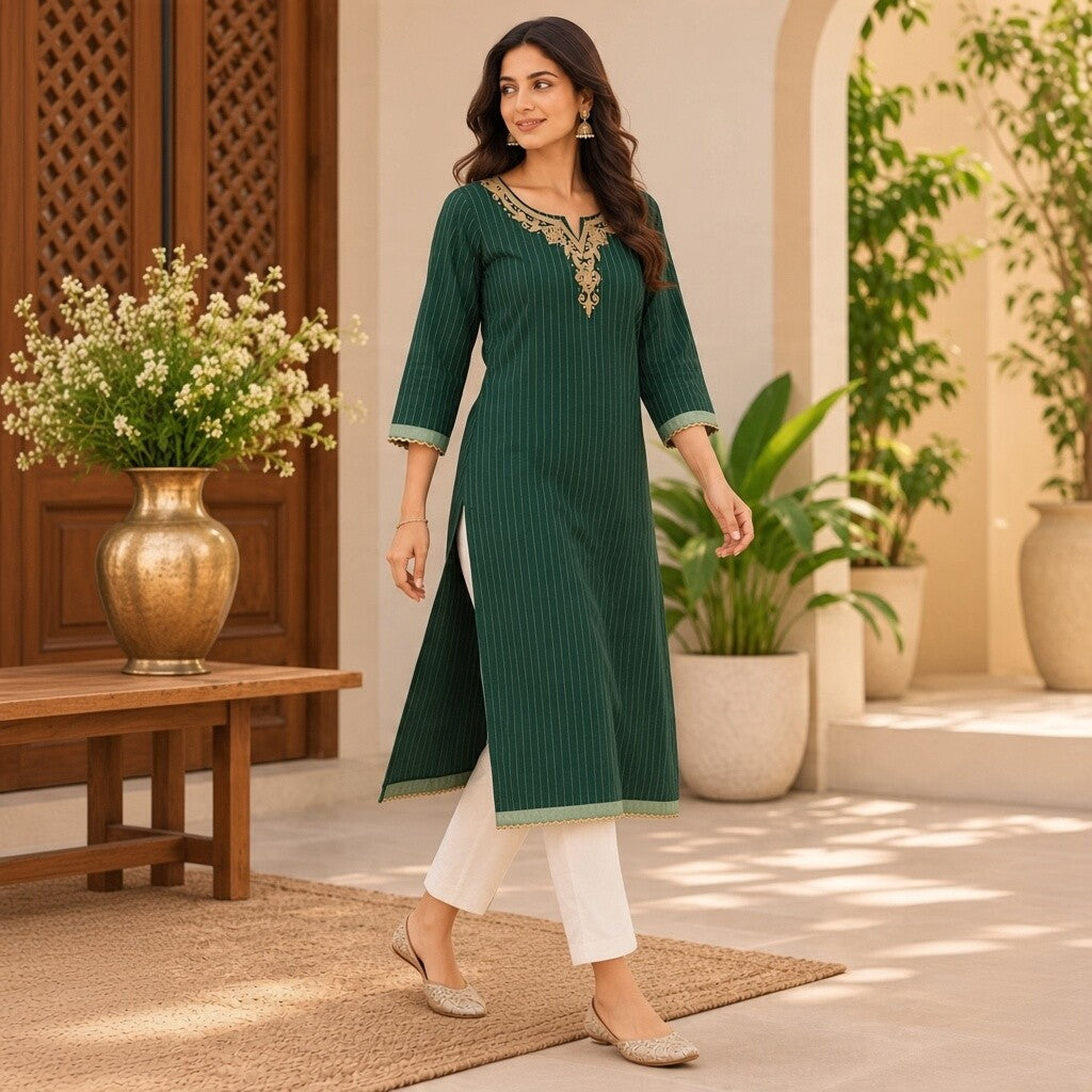 Emerald Green Embroidered Kurta set
