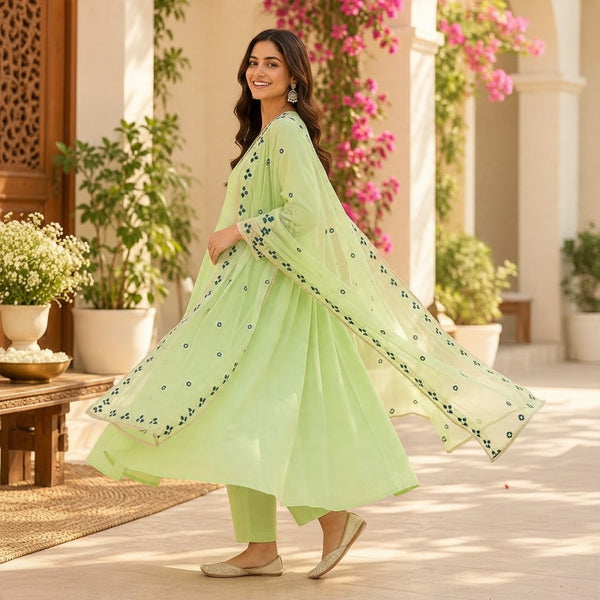 Pastel Green Embroidered Anarkali Suit Set