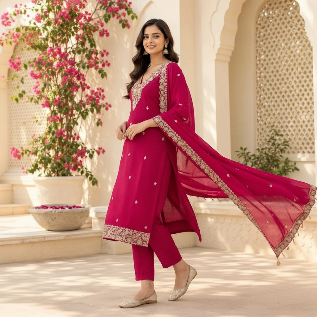 Magenta Embroidered Salwar Suit Set