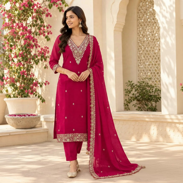 Magenta Embroidered Salwar Suit Set