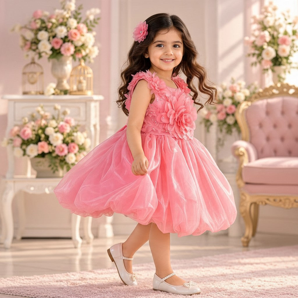 Pink Floral Kids Frock