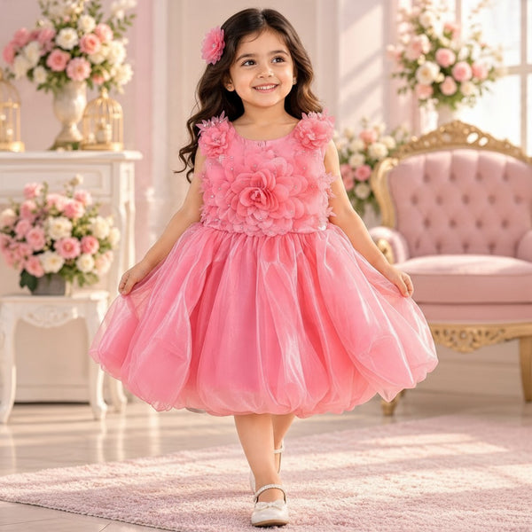 Pink Floral Kids Frock