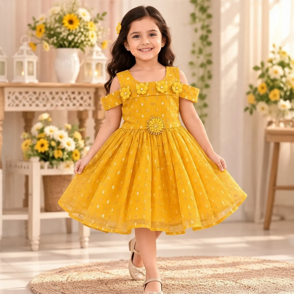 Mustard Yellow Floral Kids Frock