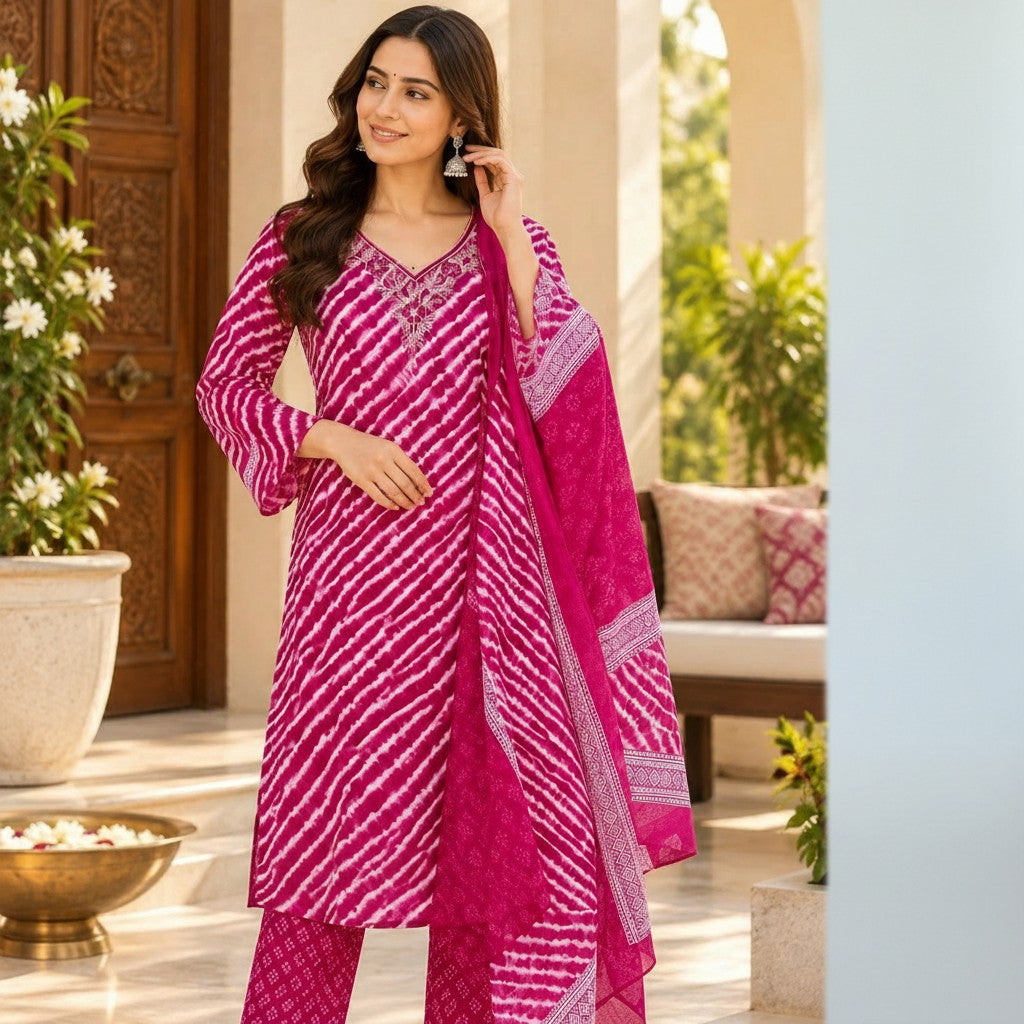Magenta Bloom Printed Kurti Set