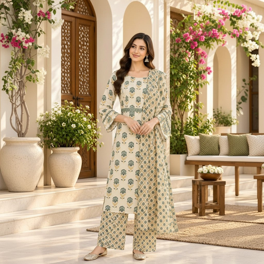 Ivory Floral Kurti Set