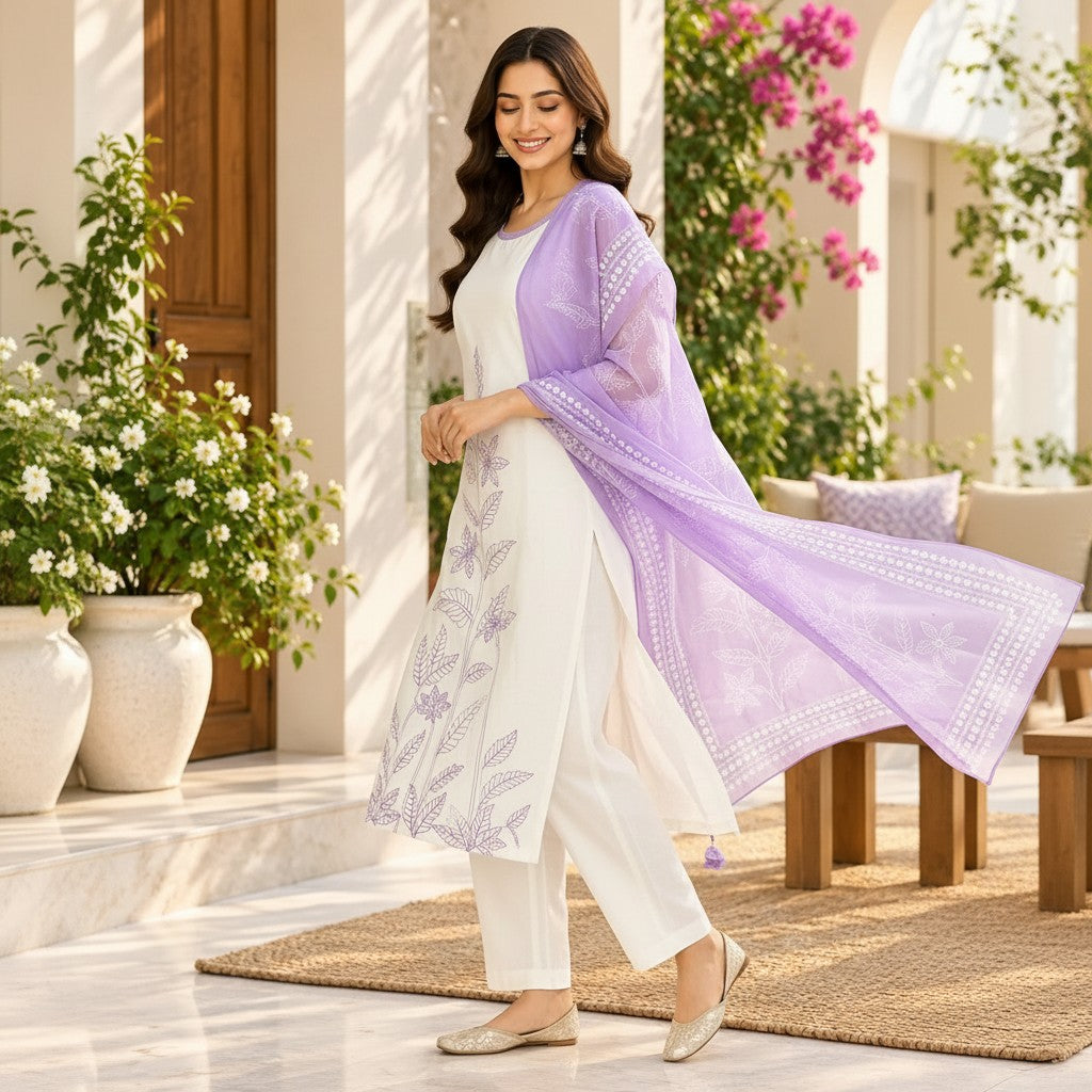 Lavender Bloom Floral Kurti Set