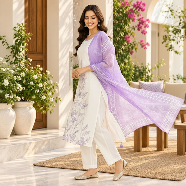 Lavender Bloom Floral Kurti Set