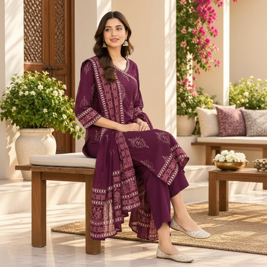 Plum Bloom Kurti Set