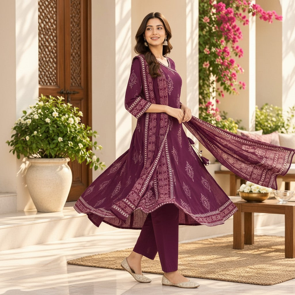Plum Bloom Kurti Set