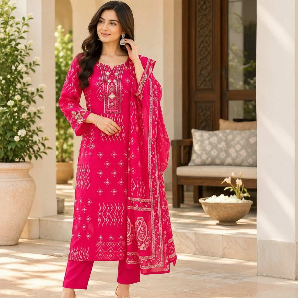 Fuchsia Bloom Printed Kurti Set