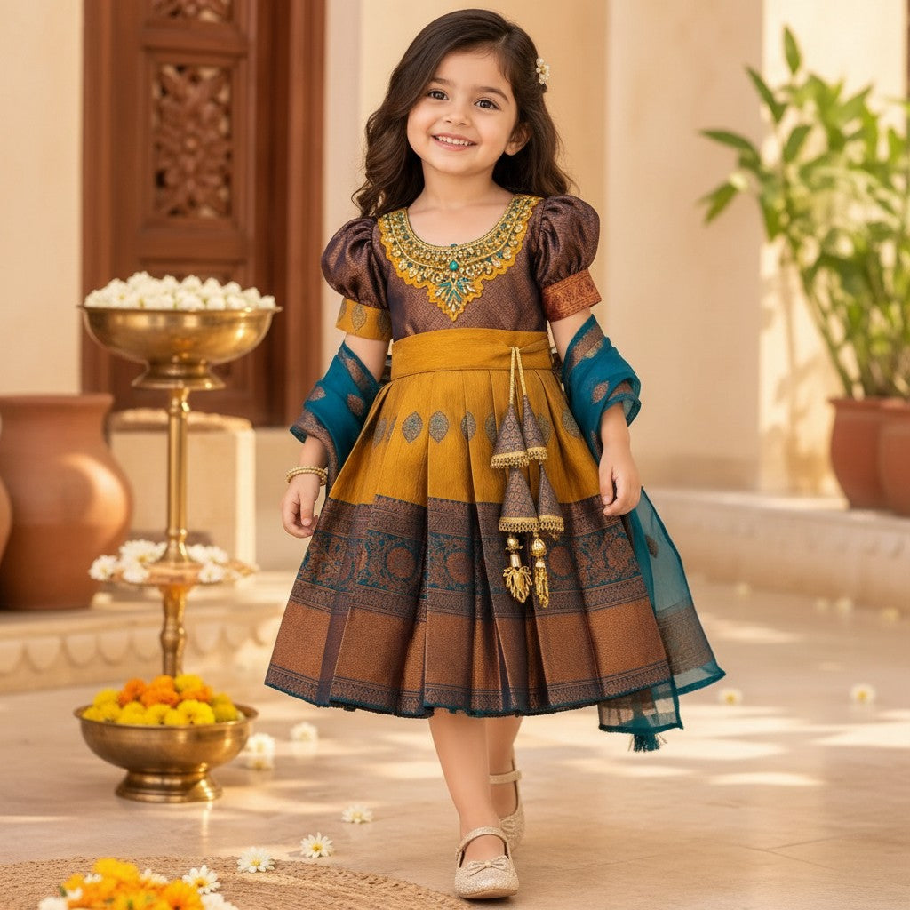 Mustard & Teal Traditional Girls’ Frock