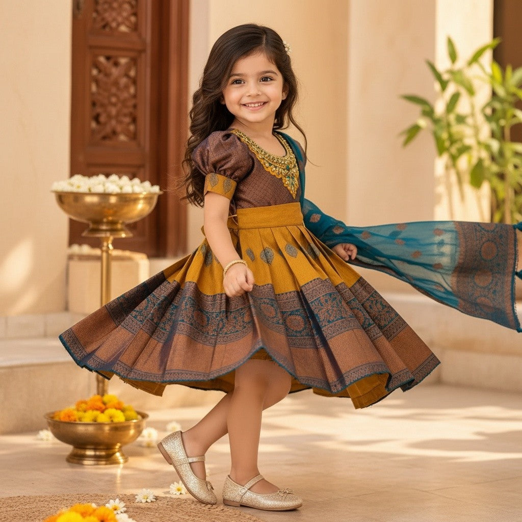 Mustard & Teal Traditional Girls’ Frock