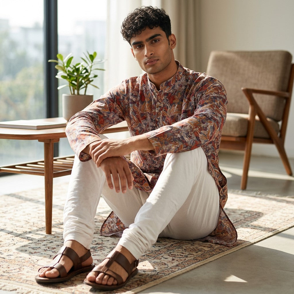 Multicolor Printed Polyester Kurta for Men